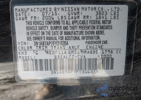 2015 Nissan Sentra S from USA, damaged, VIN 3N1AB7AP7FY316354